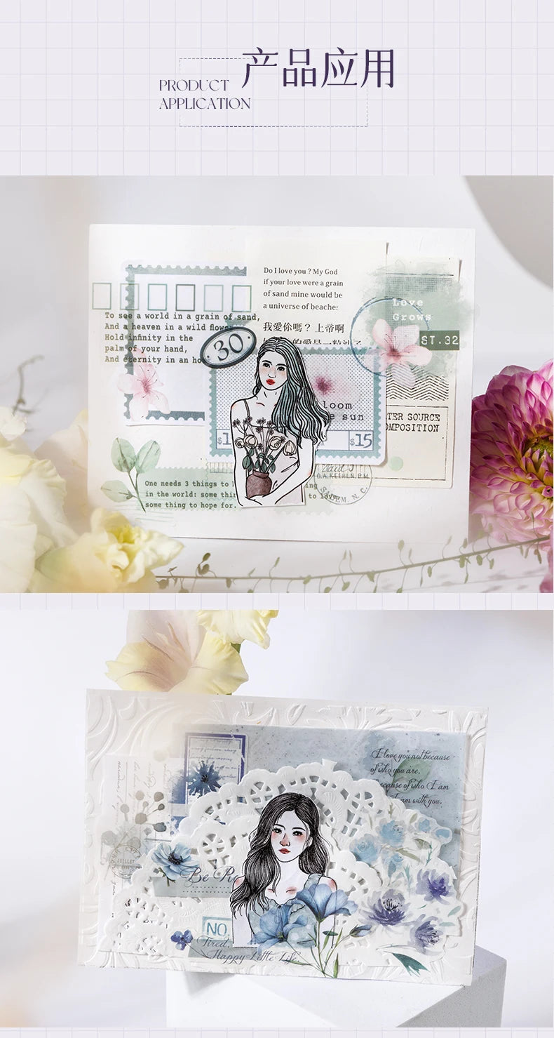 Yoofun 20pcs/lot PET + Washi Paper Aesthetic Flower Stickers Gift Card Journal Scrapbooking Diary Decoration Stationery Labels Beauty World Shop