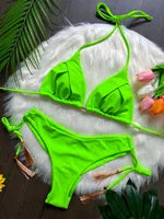 2024 Women's Bikini Swimsuit Women's Split Solid Color Lace-up Sexy Swimsuit 2-piece Set Beauty World Shop