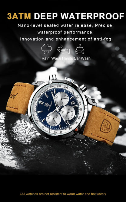 POEDAGAR Top Brand Men's Quartz Watch Waterproof Luminous Chronograph Military Man Watch Luxury Fashion Leather Watches For Men Beauty World Shop