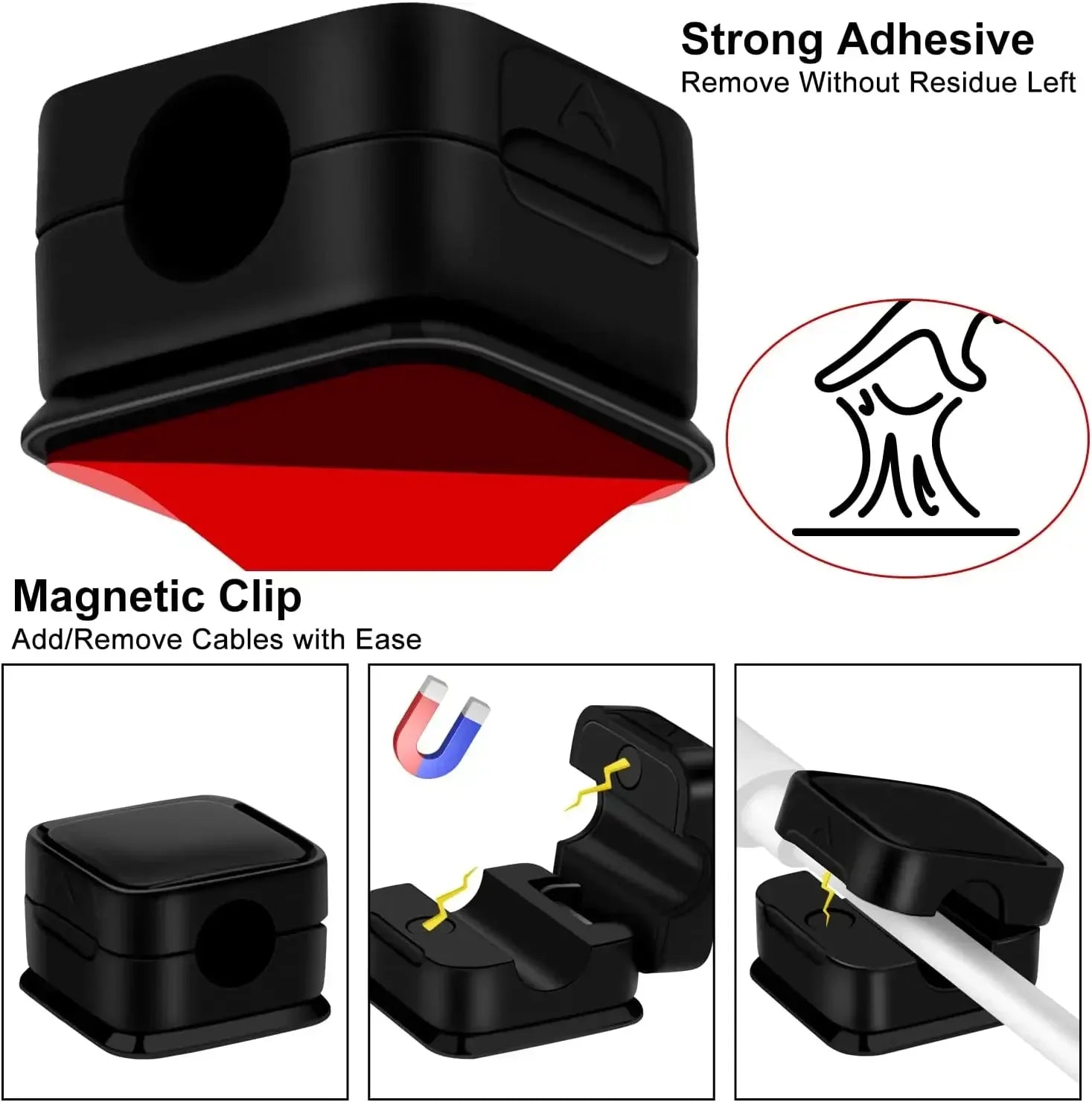 6PCS Magnetic Cable Clips Cable Smooth Adjustable Cord Holder Under Desk Cable Management Wire Keeper Cable Organizer Holder Beauty Trend Shop