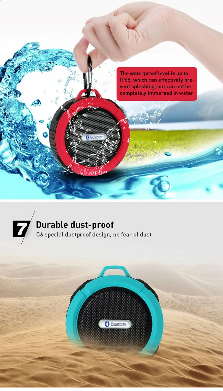 C6 Portable Wireless Bluetooth Speaker Waterproof Suction Cup Outdoor Sport Sound Box Mini Subwoofer Audio TF Mobile Loudspeaker
