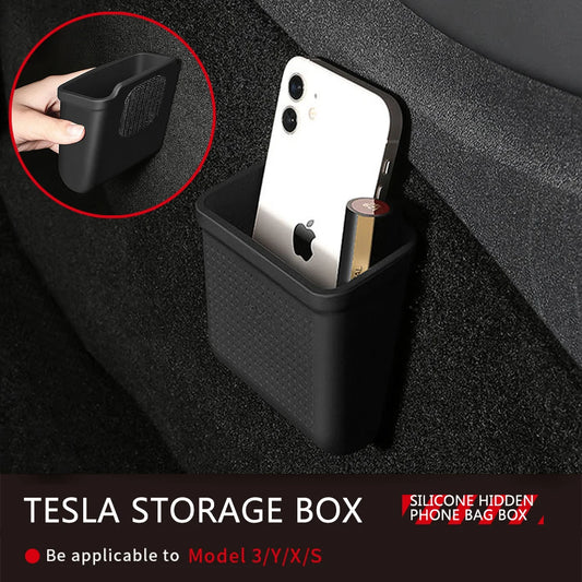 Silicone Car Storage Box For Tesla Model 3 Y S X 2017-2022 2023 Hidden Organizer Tray Bag Box Phone Coin Holder Auto Accessories Beauty World Shop