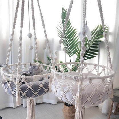 Winter Pet Hammock Cat Swing Hand Woven Cotton Rope Cats Hanging Basket  Kitten Hanging String Den Indoor Pend Nest Pet Supplies Beauty World Shop
