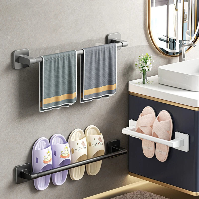 Bathroom Towel Holder White Without Drilling Bathroom Gray Towel Rack Towel Bar Self-Adhesive Bathroom Towel Rack Towel Rail Beauty World Shop