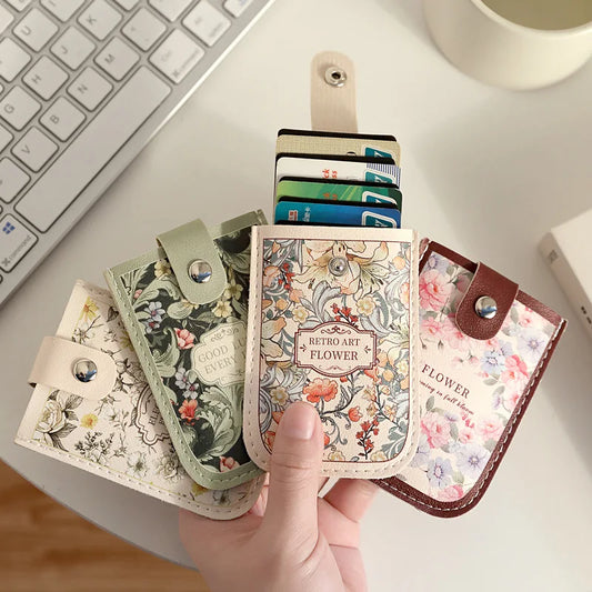 Vintage Oil Painting Pull Out Card Holder One Piece Women's Compact Ultra Thin Mini Cartoon New Style Niche Design Card Case Bag Beauty World Shop