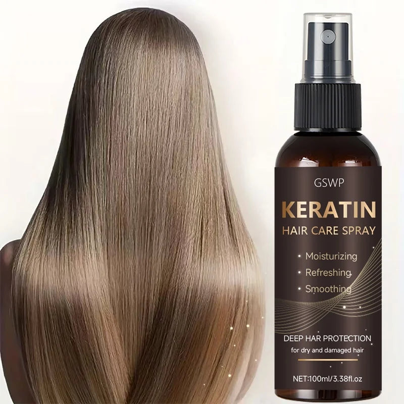 GSWP Keratin Hair Spray Contains Castor Oil and Argan Oil, Quickly Absorbed, Moisturize Hair, Leave It Non-Greasy. 100ml Beauty World Shop