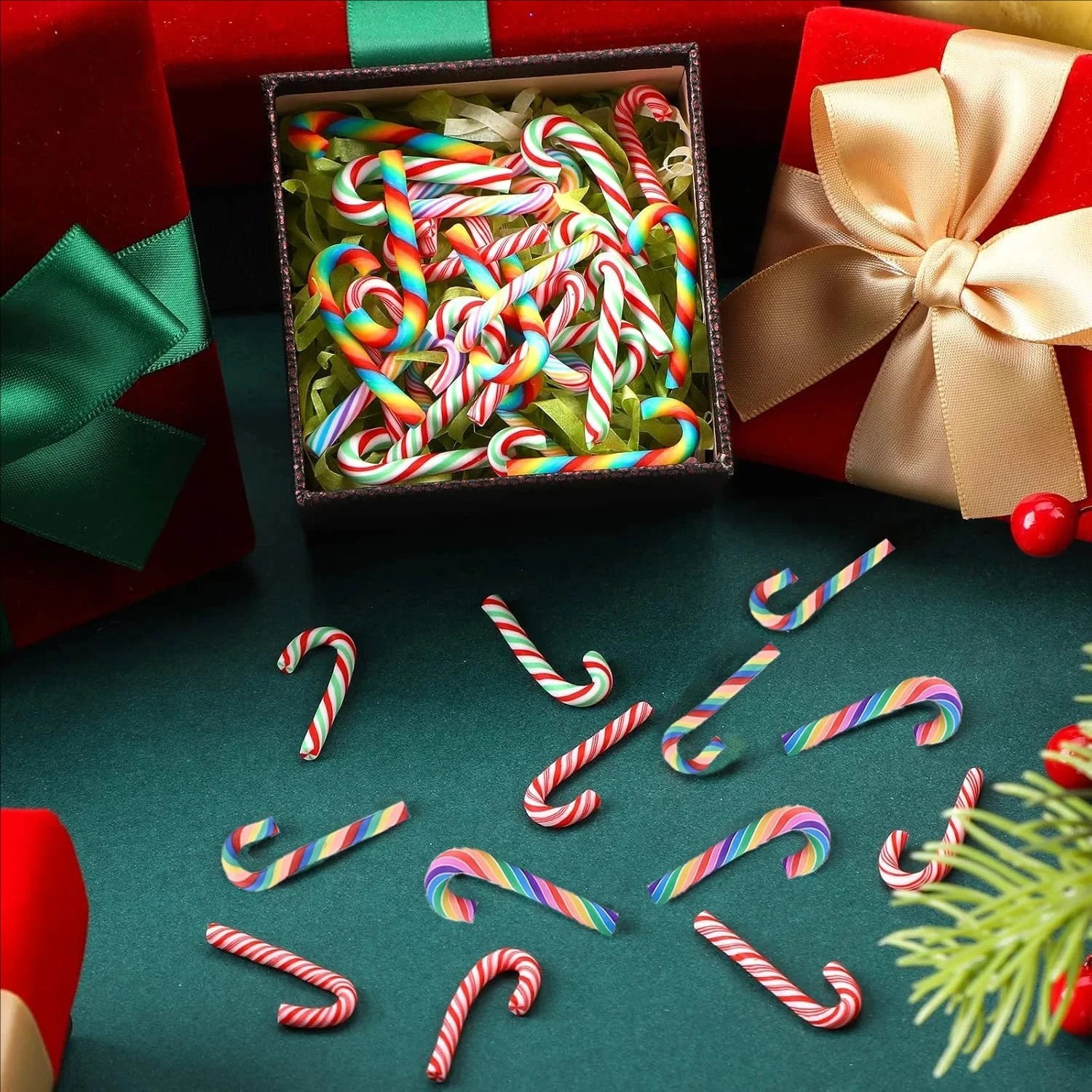 10/30/50Pcs Mini Candy Cane Christmas Decoration Red White Resin Candy DIY Crafts Xmas Pendant Navidad Home Decor 2025 New Year Beauty World Shop