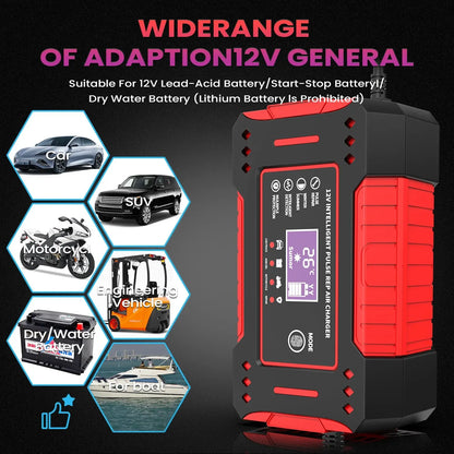 6A 12V Intelligent Car Battery Charger Car and Motorcycle Battery Charging Unit Lead-Acid Battery Repair LCD Display Beauty World Shop