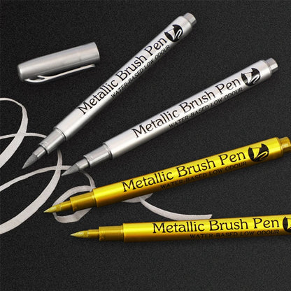 2/1Pc Brush Metallic Marker Pens Gold Silver Color Permanent Art Marker For Manga Crafts Scrapbooking School Stationery Supplies Beauty World Shop