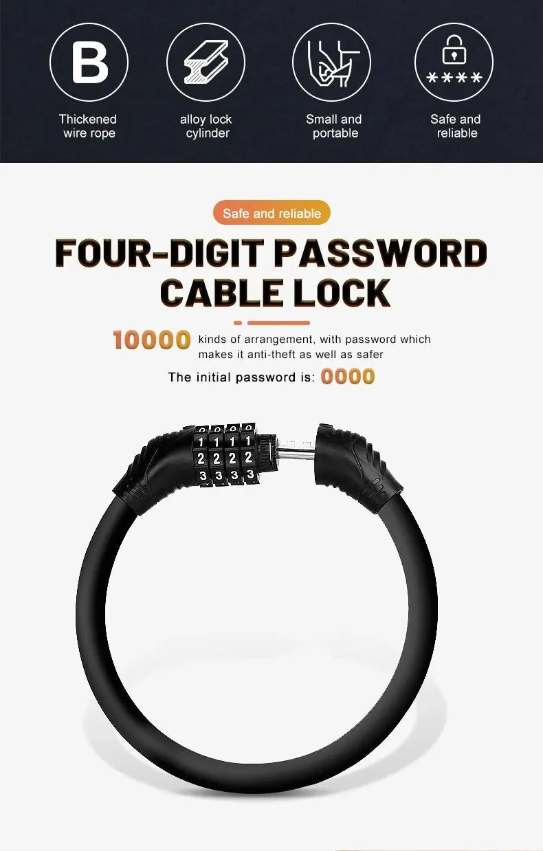 Bike Lock Mountain Bike Portable Security 4-digit Code Bike Lock for Bicycle Motorcycle Scooter Beauty World Shop