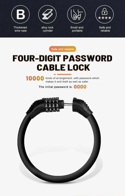 Bike Lock Mountain Bike Portable Security 4-digit Code Bike Lock for Bicycle Motorcycle Scooter Beauty World Shop