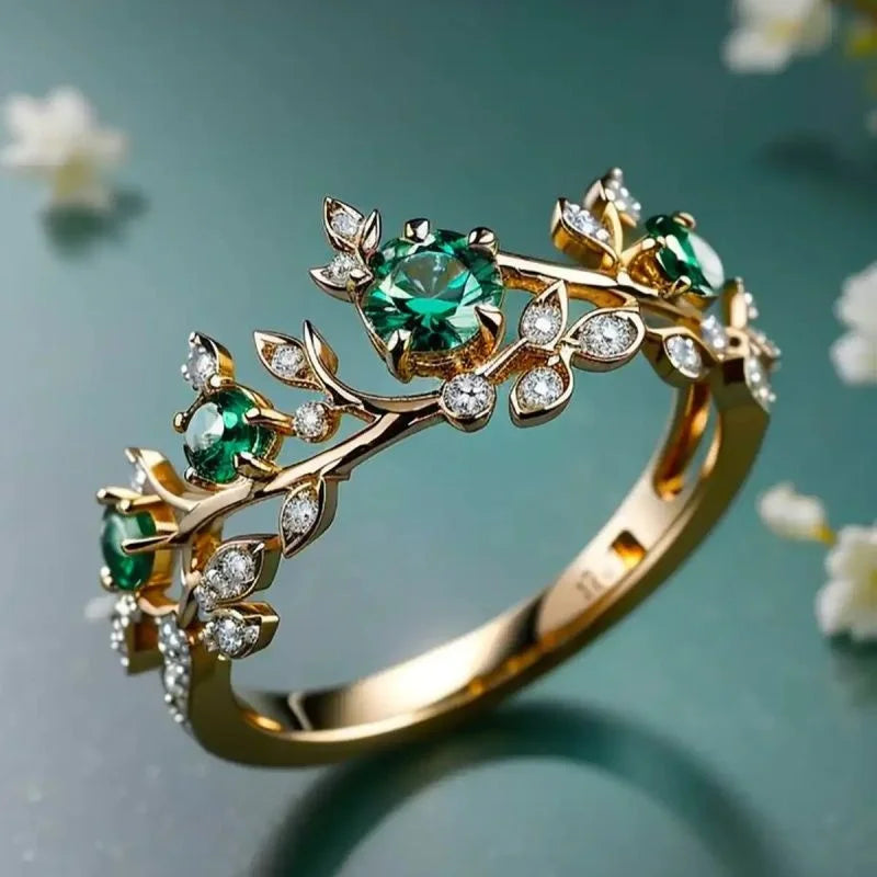 Geometric Leaf Shape Inlay Green Color Zircon Rings For Women Birthday Gift Accessories Custom Jewelry Beauty World Shop