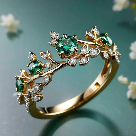 Geometric Leaf Shape Inlay Green Color Zircon Rings For Women Birthday Gift Accessories Custom Jewelry Beauty World Shop