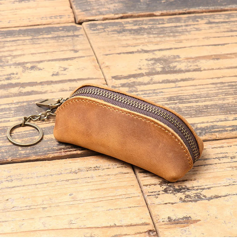 HOMEFISH Vintage Genuine Leather Coin Purse Zipper Clutch Wallet Retro Credit Card Holder Card Case Women's Key Organizer Pouch Beauty World Shop