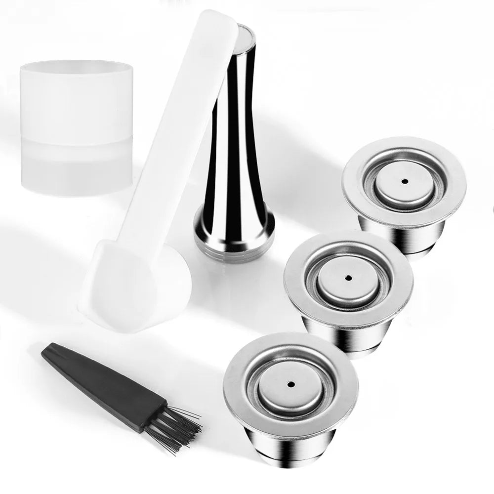 Reusable Coffee Capsule For Nespresso Espresso Crema Cups Stainless Steel Refillable Coffee Pods Filters With Tamper Dosing Ring Beauty World Shop