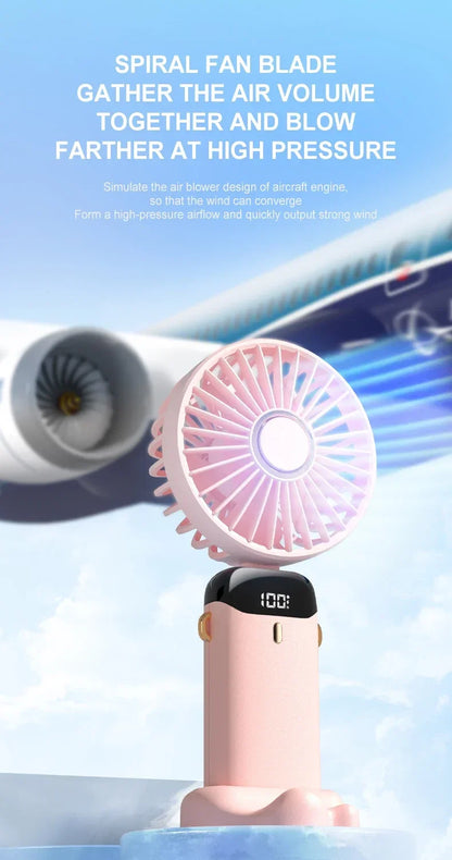 Handheld Mini Fan Foldable Portable Neck Hanging Fans 5 Speed USB Rechargeable Fan with Phone Stand and Display Screen 1800mAh Beauty World Shop