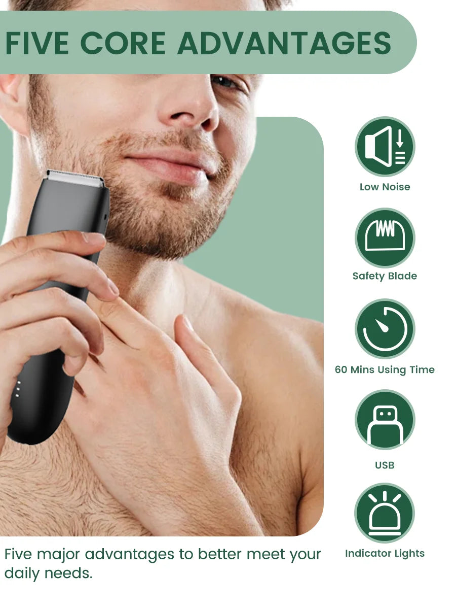 Men's Electric Groin & Body Shaver - Waterproof Dual Head Trimmer Kit w/ LED Light & Foil Blades Beauty World Shop