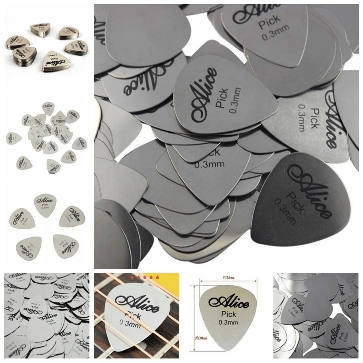 Alice 10Pcs Metal Guitar Pick 0.3mm Thin Durable Silver Color Professional Bass Ukelele Guitar Picks Guitar Amplifier Bass Guita Beauty World Shop