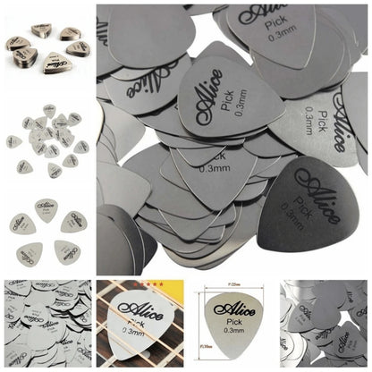 Alice 10Pcs Metal Guitar Pick 0.3mm Thin Durable Silver Color Professional Bass Ukelele Guitar Picks Guitar Amplifier Bass Guita Beauty World Shop