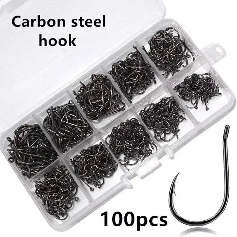 100Pcs/box #3~#12 High Carbon Steel Hooks, Sport Circle Silver Fishing Hooks Beauty World Shop