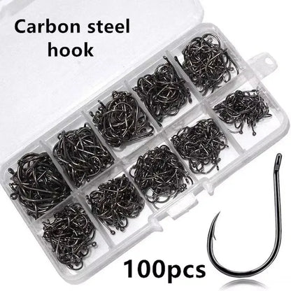 100Pcs/box #3~#12 High Carbon Steel Hooks, Sport Circle Silver Fishing Hooks Beauty World Shop