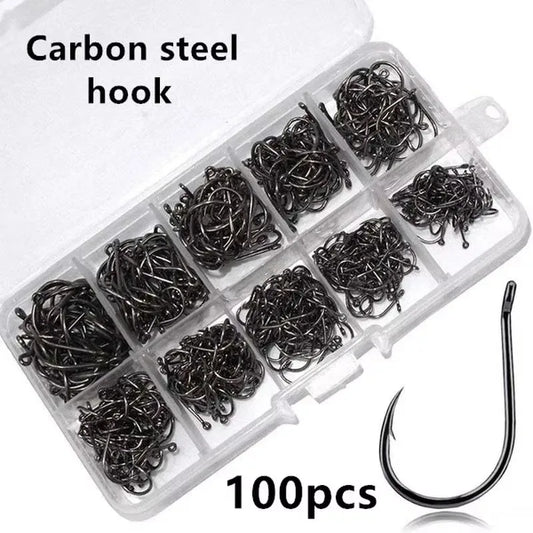 100Pcs/box #3~#12 High Carbon Steel Hooks, Sport Circle Silver Fishing Hooks Beauty World Shop