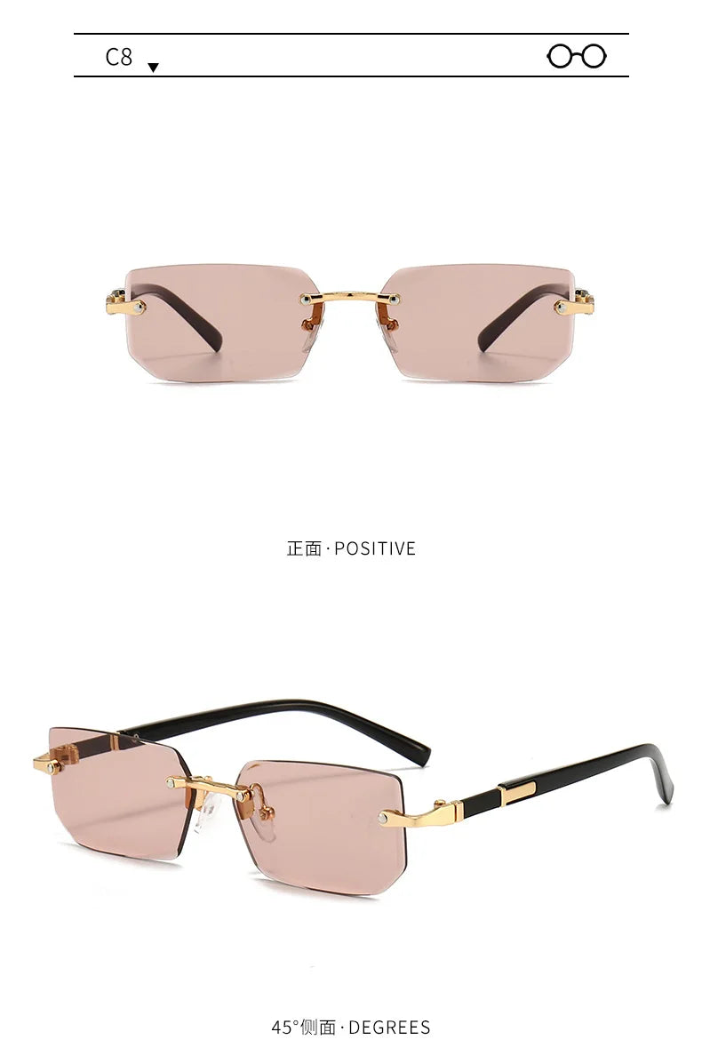 Rimless Sunglasses Rectangle Fashion Popular Women Men Shades Small Square Sun Glasses For Female Male Summer Traveling Oculos Beauty World Shop
