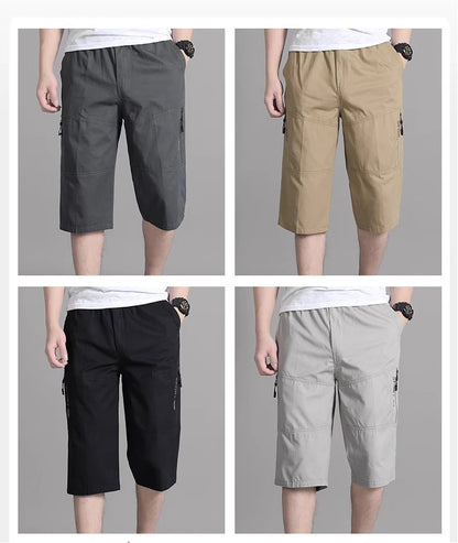 Mens Cargo Shorts Knee Pants Zipper Pocket Summer Cotton Shorts Climbing Jogger Elastic Waist Sports Wear Beauty World Shop