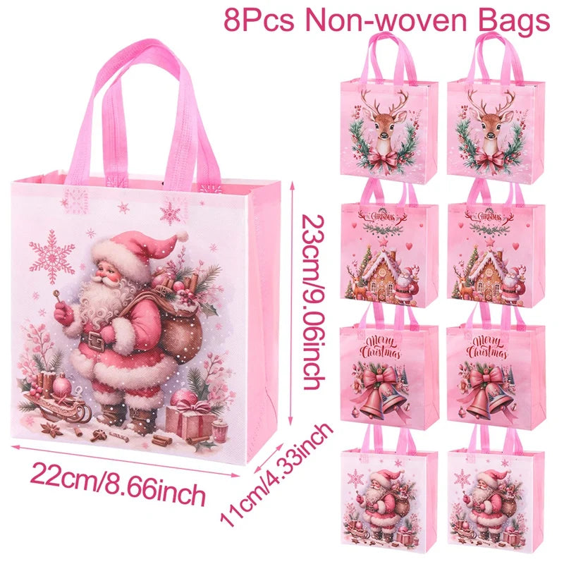 4pcs Christmas Gift Bags Santa Claus Snowman Non-Woven Christmas Tote Bag with Handles Christmas Decorations For Home 2025 Gifts Beauty World Shop