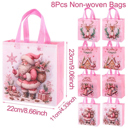 4pcs Christmas Gift Bags Santa Claus Snowman Non-Woven Christmas Tote Bag with Handles Christmas Decorations For Home 2025 Gifts Beauty World Shop