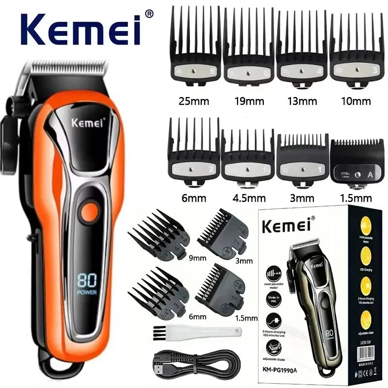 Kemei PG1990A USB Rechargeable Electric Hair Clipper Professional Cordless Men Hair Trimmer Men's Hair Cutting Machine Trimmer Beauty Trend Shop