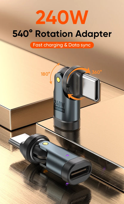 AUFU PD240W USB C to Type C OTG Adapter 540 Rotation 5A Fast Charge Cable Converter for iPhone 16 MacBook Samsung Xiaomi Laptop Beauty World Shop