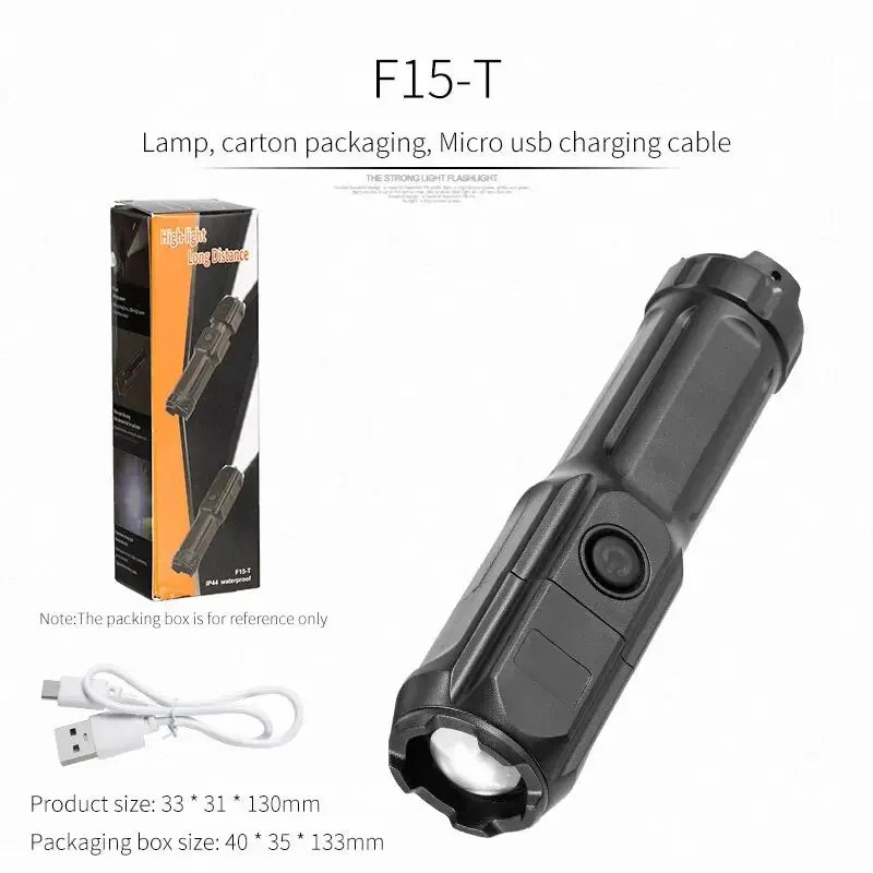 Telescopic Zoom Tactical Flashlights Rechargeable LED Torch 4 Lighting Modes Long-Range Waterproof Camping Fishing Flashlight Beauty Fashion