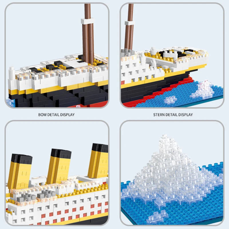 Titanic ship model children's toys birthday gift assembly building block plastic block with lamp toy Titanic building block toy Beauty World Shop