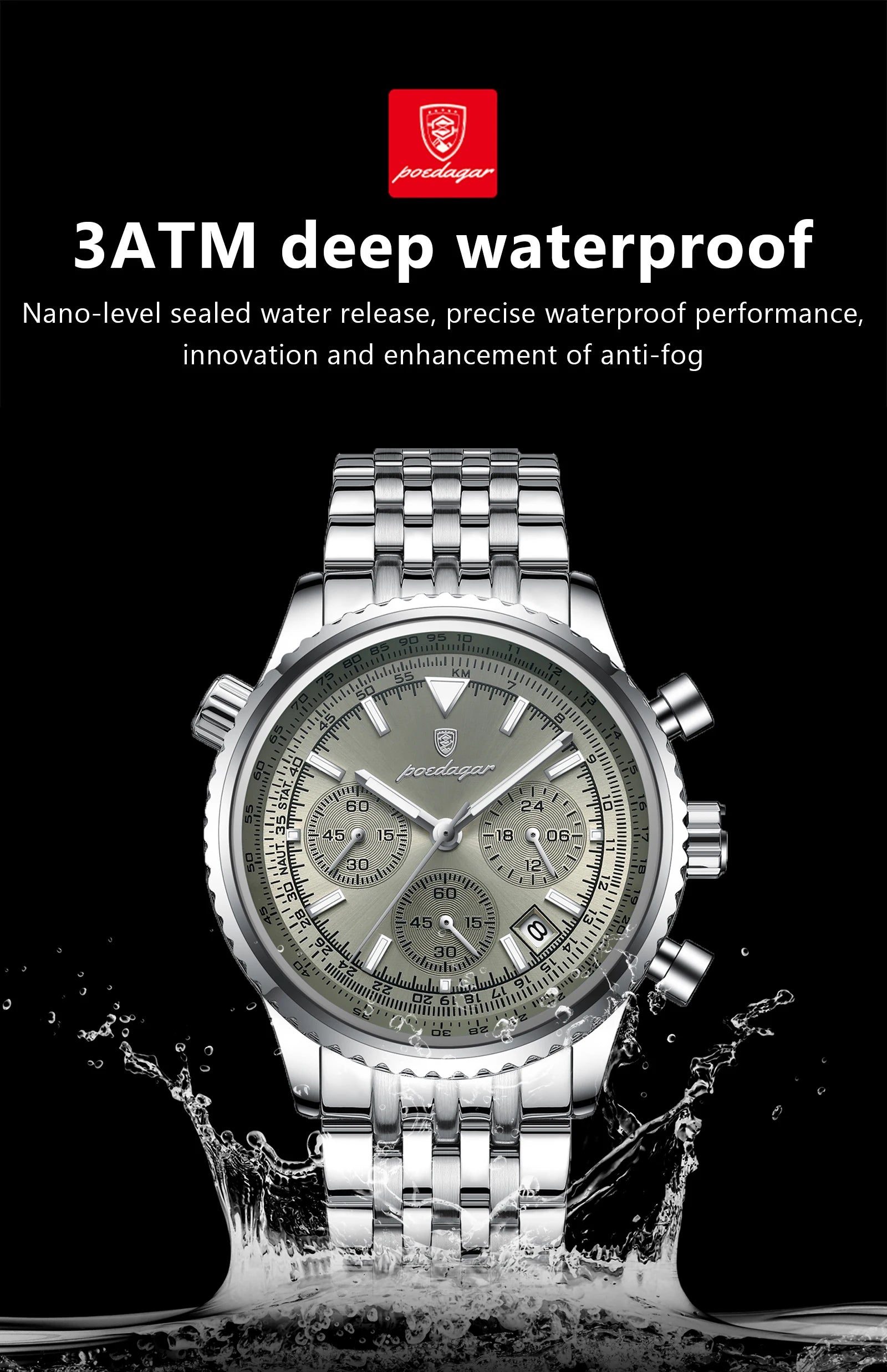 POEDAGAR Luxury Fashion Men Watch Stainless Steel Waterproof Luminous Quartz Male Clock Date Chronograph Military Men's Watches Beauty World Shop