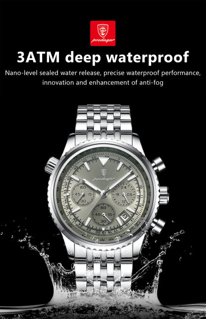 POEDAGAR Luxury Fashion Men Watch Stainless Steel Waterproof Luminous Quartz Male Clock Date Chronograph Military Men's Watches Beauty World Shop