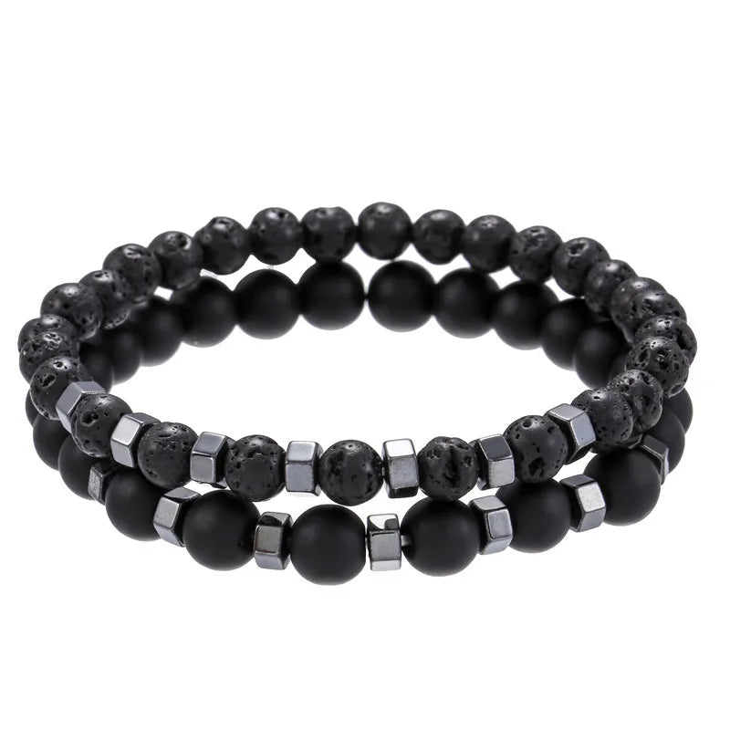 2pcs/set Beaded Bracelet Men Lava Stone Agate Tiger Eye Bead Charm Men Women Bracelet Sets Jewelry Best Gifts Pulsera Hombre Beauty Fashion