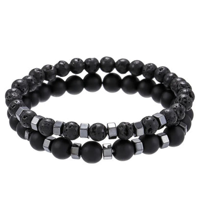 2pcs/set Beaded Bracelet Men Lava Stone Agate Tiger Eye Bead Charm Men Women Bracelet Sets Jewelry Best Gifts Pulsera Hombre Beauty Fashion