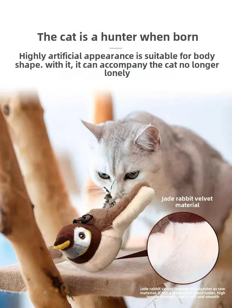 Hot Cat Interactive Toys Catnip Electric Pat Bird (with Catnip) Dog Cats Touch-Activated Squeaky Plush Toy Pet USB Rechargeable Beauty World Shop