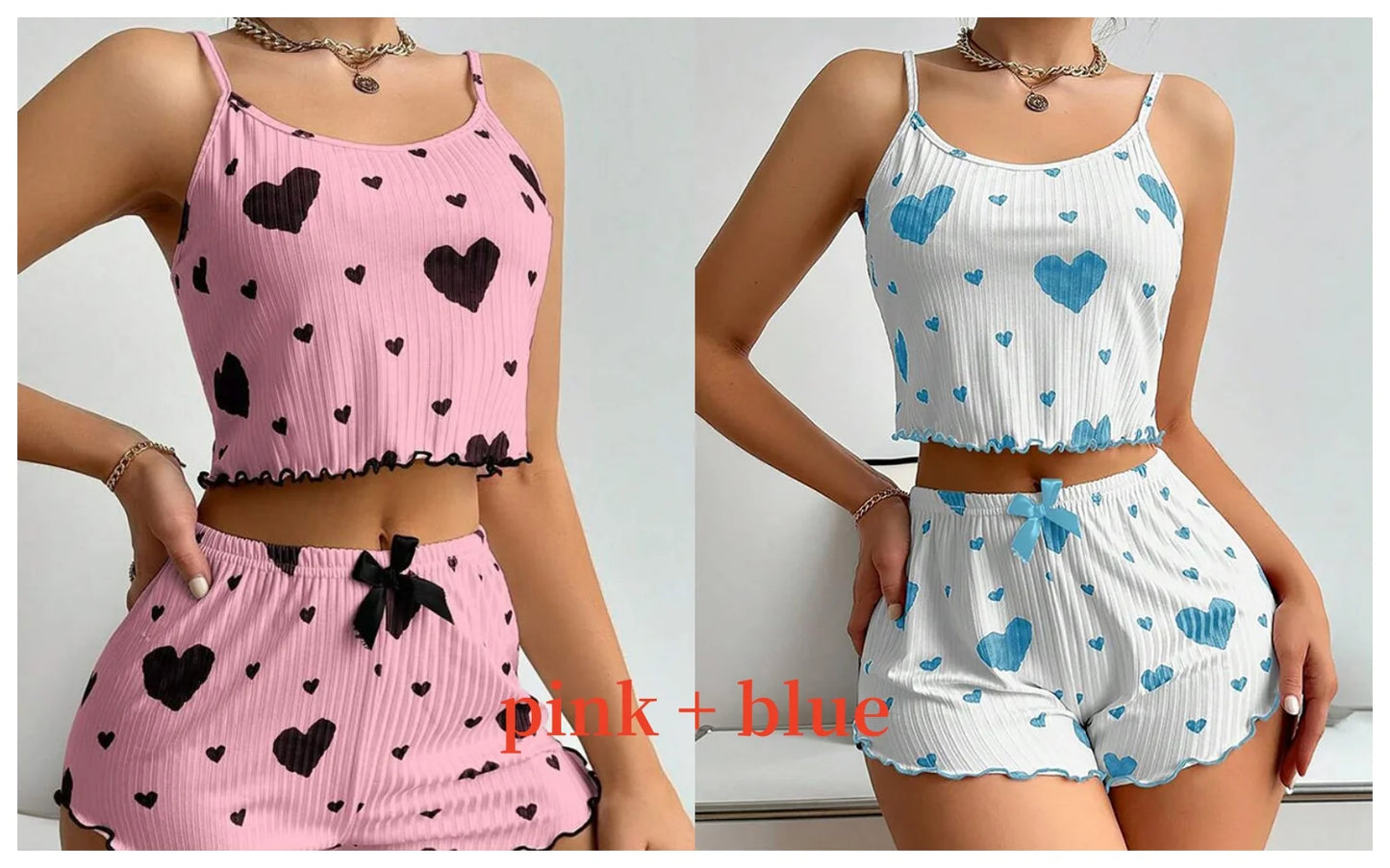 Women's Pajamas Set Sleepwear 2 PCS Short Tank Tops And Shorts S M L White Ventilate Soft Casual Love Printing Beauty World Shop