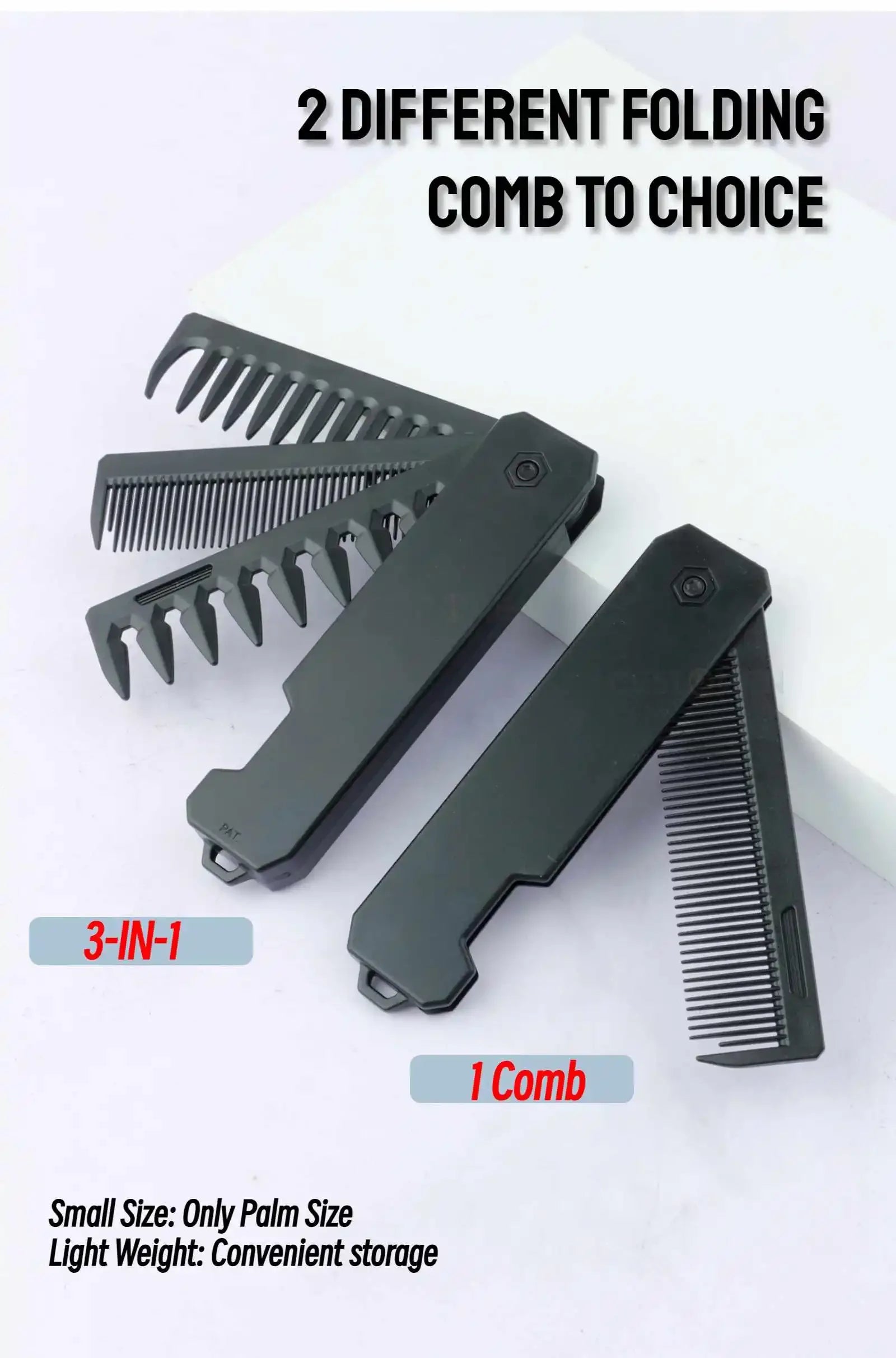 Professional 3 in 1 Pocket Folding Combs Wide Tooth Oil Head Comb Beard Combing Barber Hair Clipper Comb Salon Hair Styling Tool Beauty World Shop