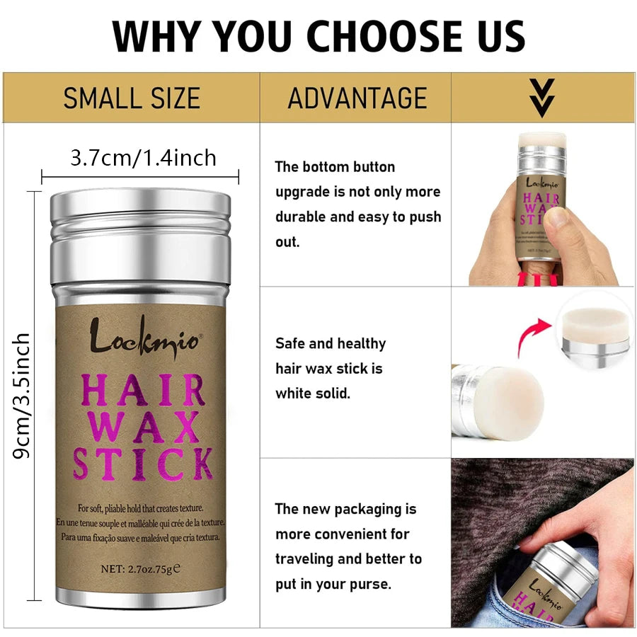 LOCKMIO Women Hair Wax Stick for Wigs Anti-frizz Flyaways Control Styling Wax Long-lasting Smooth Broken Back Hair Pomade Cream Beauty World Shop