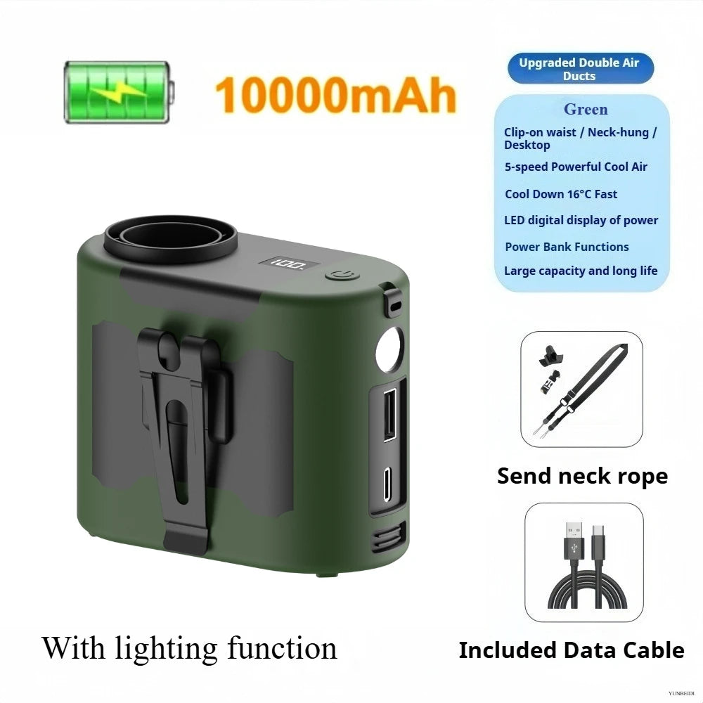 Portable Waist Clip Fan Mini USB Charging Hanging Fan with LED Flashlight Outdoor Single/dual Air Outlet Fan 20000/10000Mah F6/7 Beauty World Shop