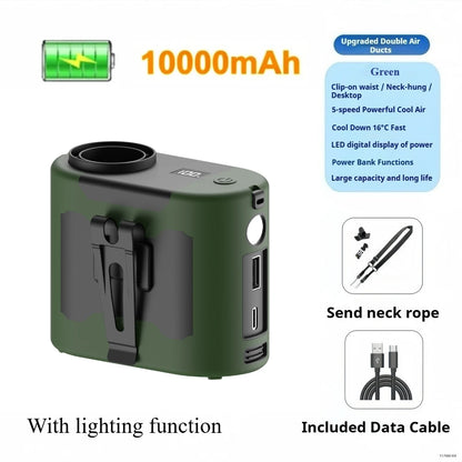 Portable Waist Clip Fan Mini USB Charging Hanging Fan with LED Flashlight Outdoor Single/dual Air Outlet Fan 20000/10000Mah F6/7 Beauty World Shop