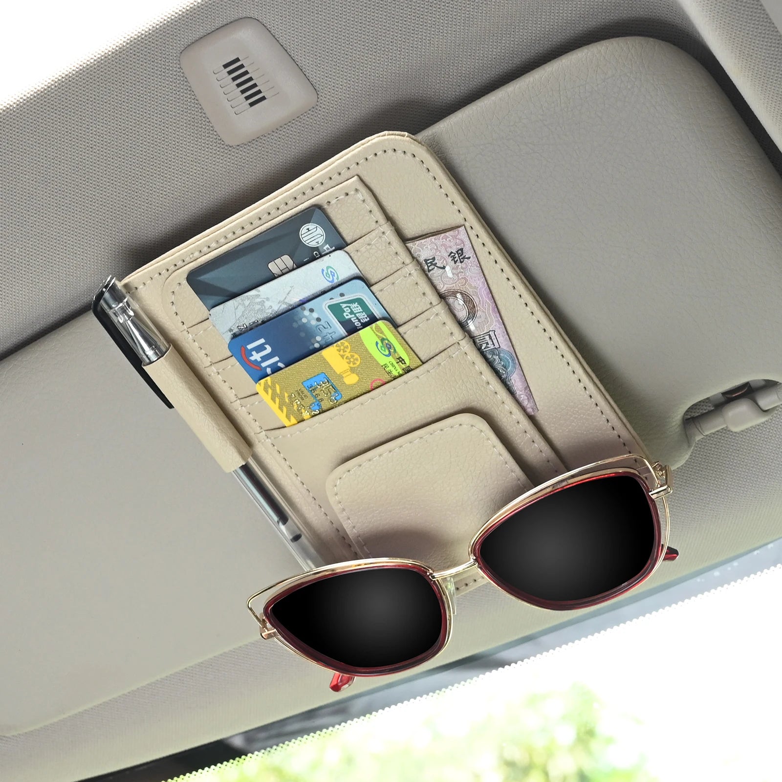Car Sun Visor Organizer Multi-Pocket Business Card Storage Management Sunglasses Holder Visor Accessories Auto Interior Beauty World Shop