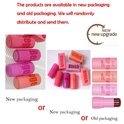 4 Colors Jelly Blush Stick Lip Balm Eyeshadow 3-in-1 Multi-Use Matte Blush Moisturize Brighten Lip Gloss Beauty Trend Shop