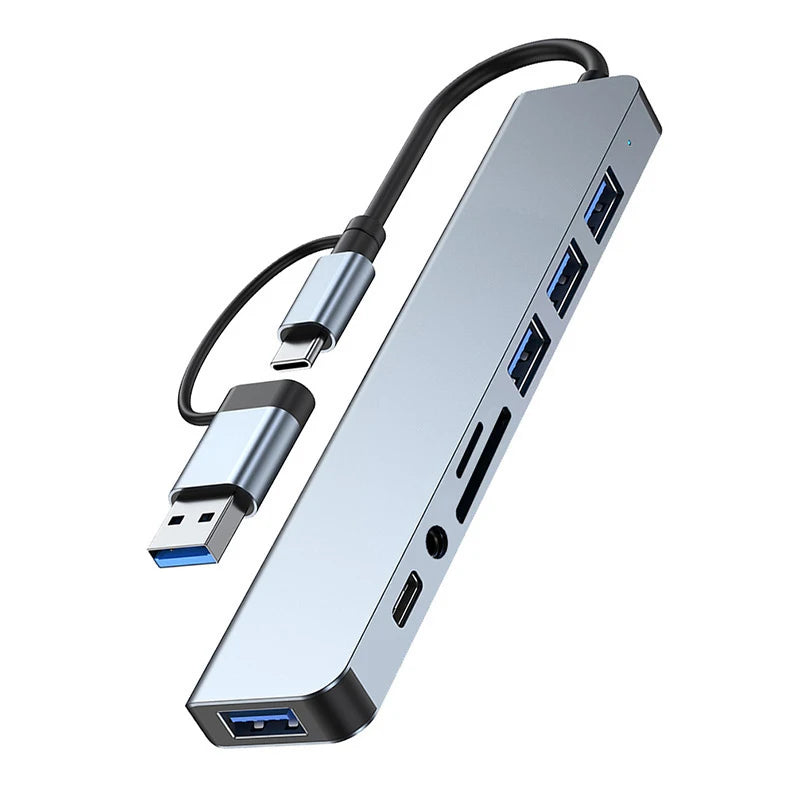 8 in 2 USB +Type C HUB Docking Station with 3.5mm Audio Jack Adapter Micro SD Card Reader Laptop Tablet Phone Disk Converter Beauty World Shop
