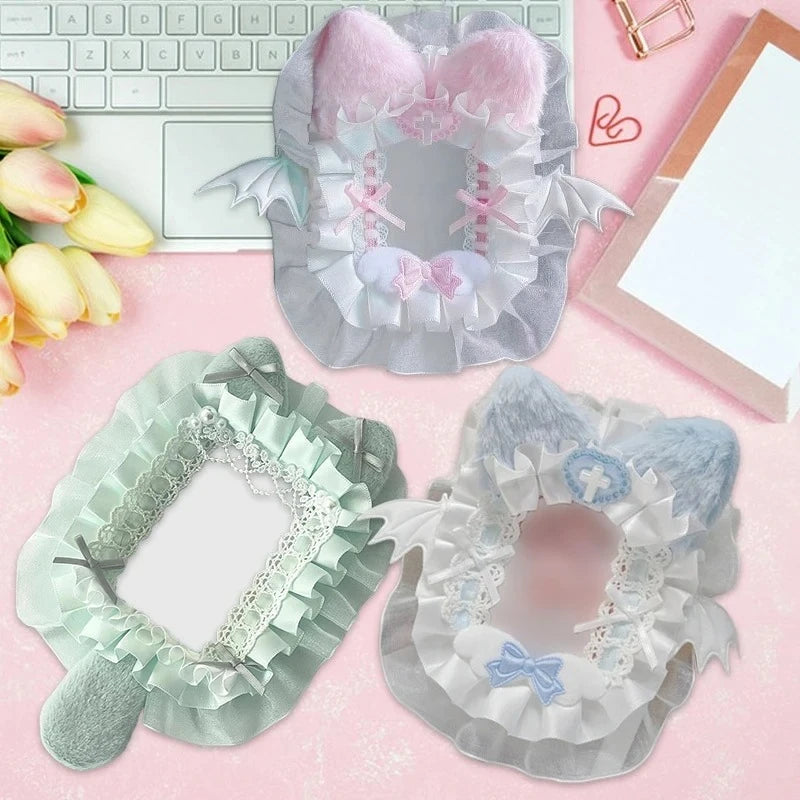 Diy Plush Lace Poker Card Holder Kpop Photocard Case Ribbon Bow Lolita Sweet Toploader Anime Itabag Ornament Id Card Display Beauty World Shop