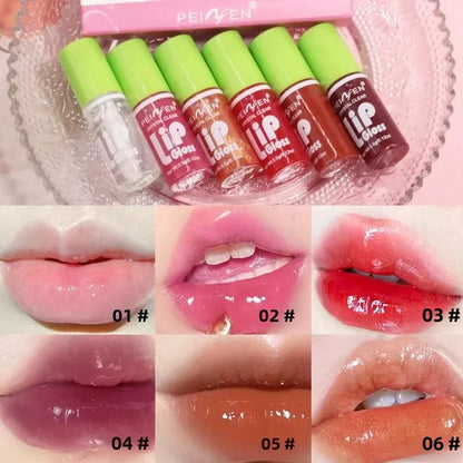 6 Pieces Glass Mirror Lip Gloss Set Hydrating Lightweight Lip Balm Glossy Shimmer Sheer Tint Peach Cherry Pink Beauty World Shop