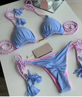 New Sexy Bikini Solid Color Lace-up Split Two-piece Swimsuit for Women Beauty World Shop